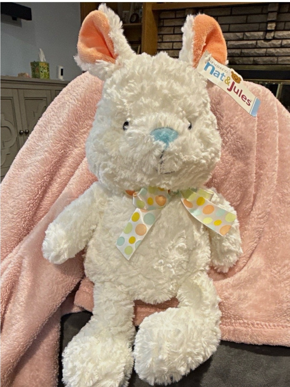 DEMDACO nat & jules White
Bunny Plush Stuffed Animal Pink
Ears Blue Nose